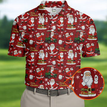 Funny Santa Golfing Christmas Polo Shirt Christmas Golf Shirt, Polo ShirtFor Men, Golf Gift For Men