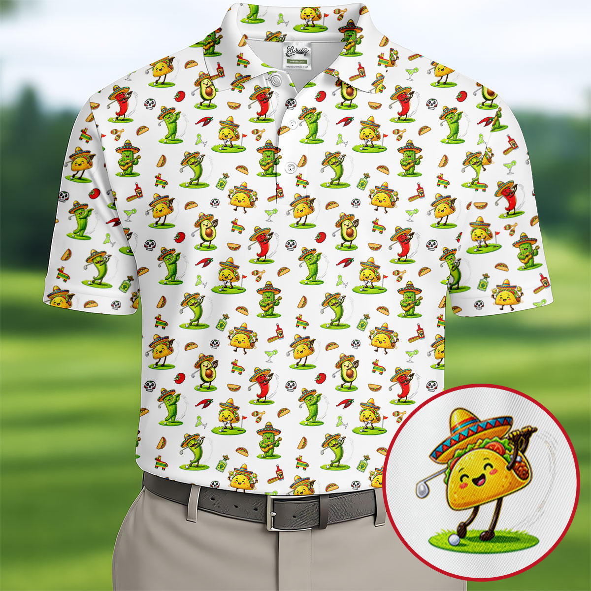 Mexican Cartoon Food Characters Cinco De Mayo Celebration Fiesta Themed White Golf Shirts For Men
