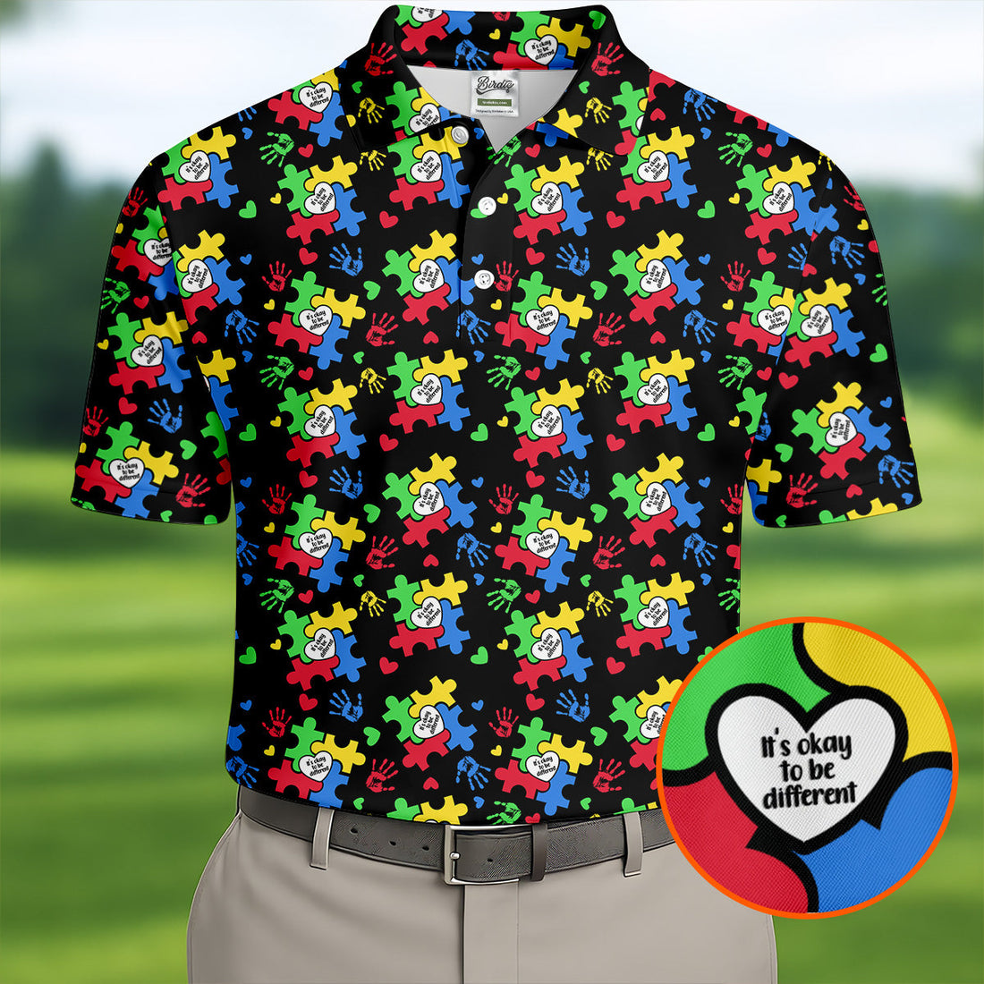 It's Okay To Be Different Autism Puzzle Golf Tops For Men, Autism Awareness Colors Golf Shirts For Men