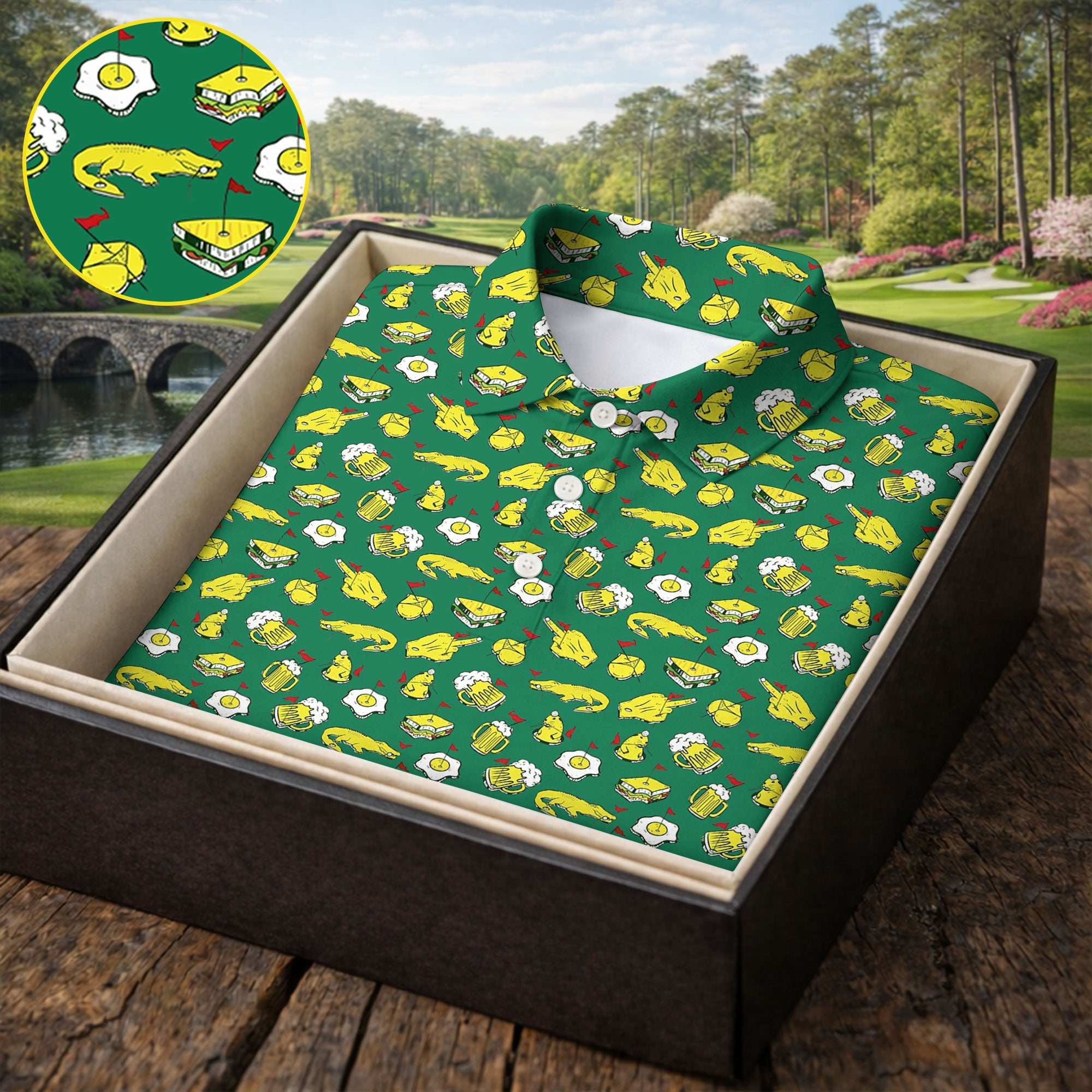 Fried Egg Sandwich Aligator Beer Golf Tournament Men's Funny Golf Shirts, Golf Shirts For Men, Polo ShirtFor Men