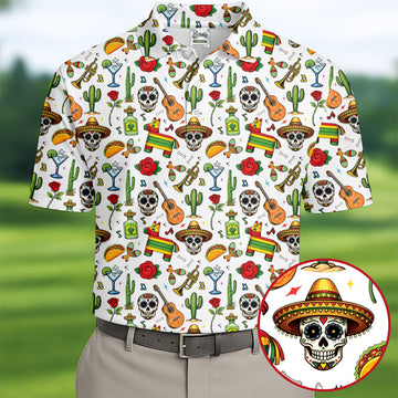 Decorated Skulls Party Items Cinco De Mayo Celebration Fiesta Themed White Golf Shirts For Men