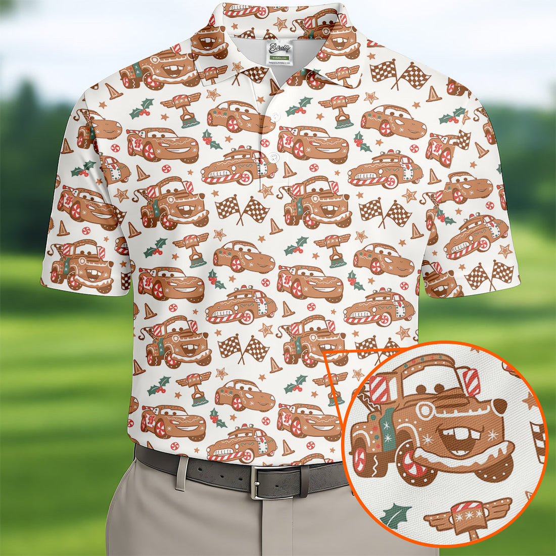 Funny Christmas Animation Car Polo ShirtFor Men, Christmas Golf Shirt, Golf Gift For Men, Christmas Golf Shirt