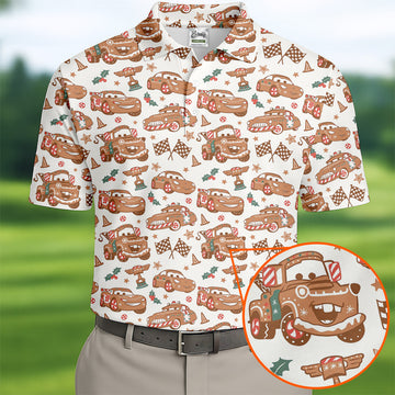 Funny Christmas Animation Car Polo ShirtFor Men, Christmas Golf Shirt, Golf Gift For Men, Christmas Golf Shirt