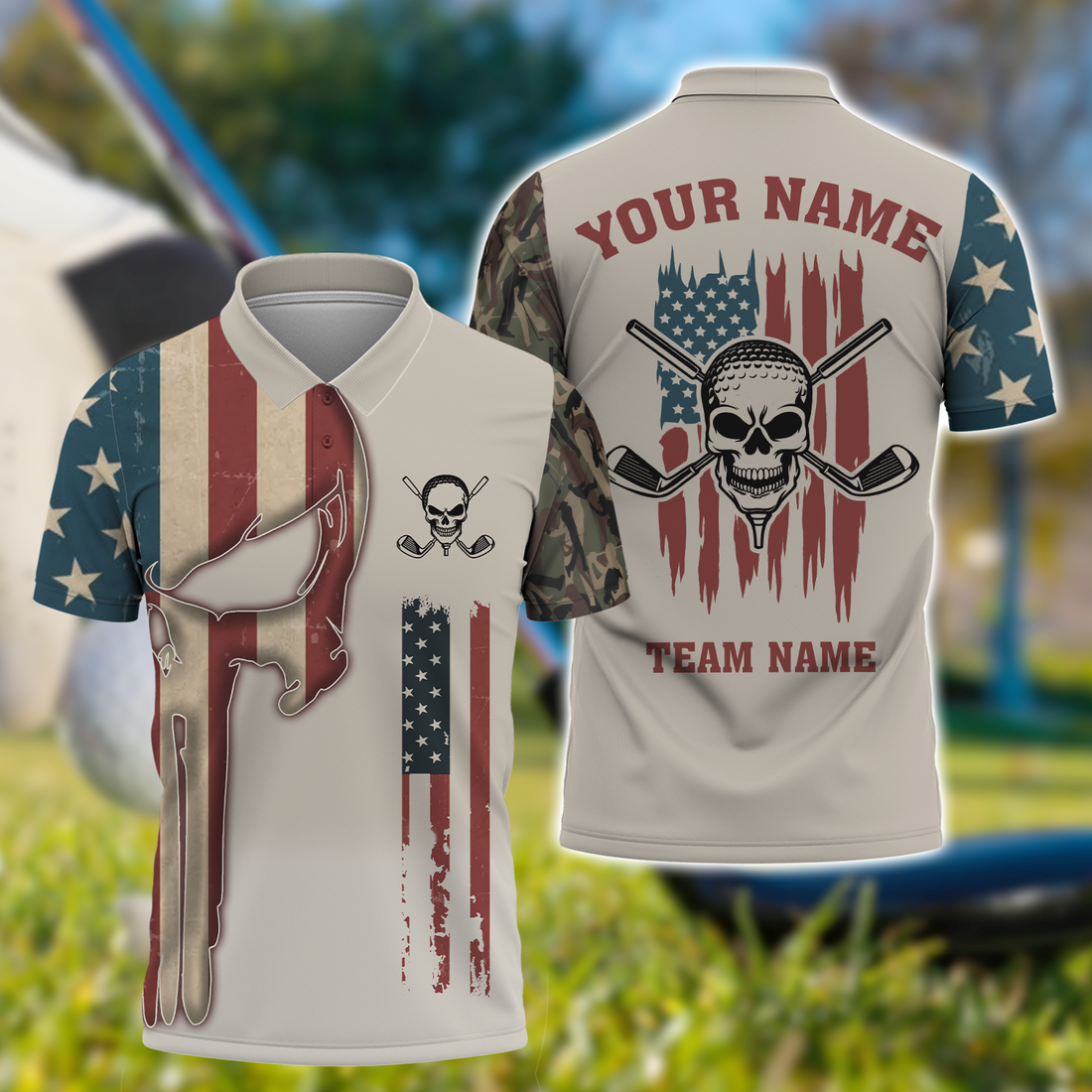 Custom Men's Golf Polo ShirtSkull Golf Shirt, Patriotic Golf Shirt, Gift For Golfers