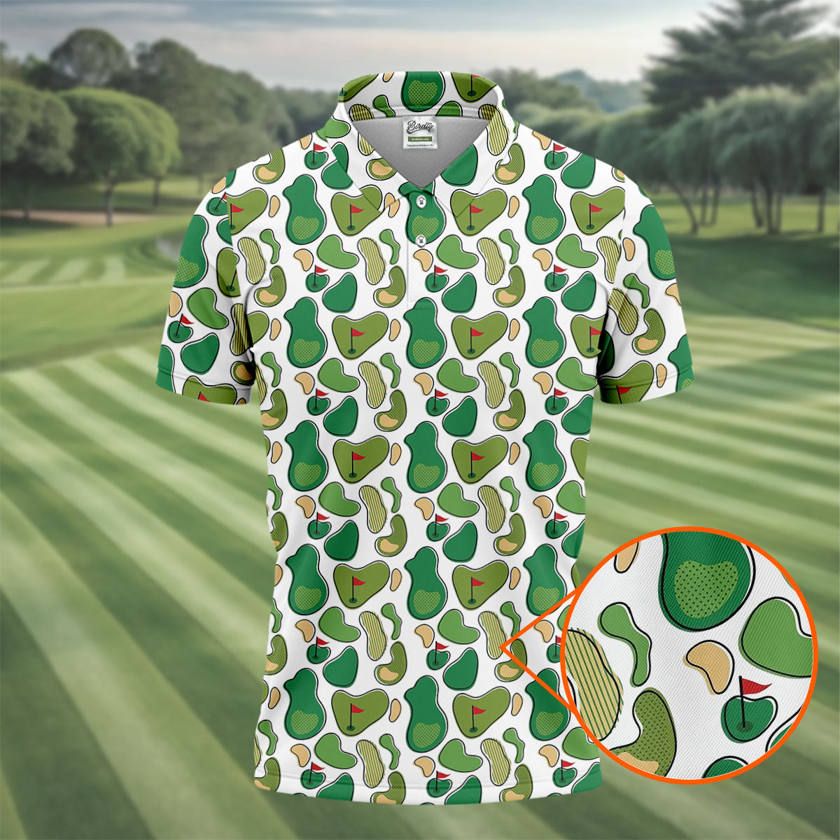 Mini Golf Course Seamless Pattern Men's Golf Polo Shirt Performance Golf Polos, Golf Shirts For Men