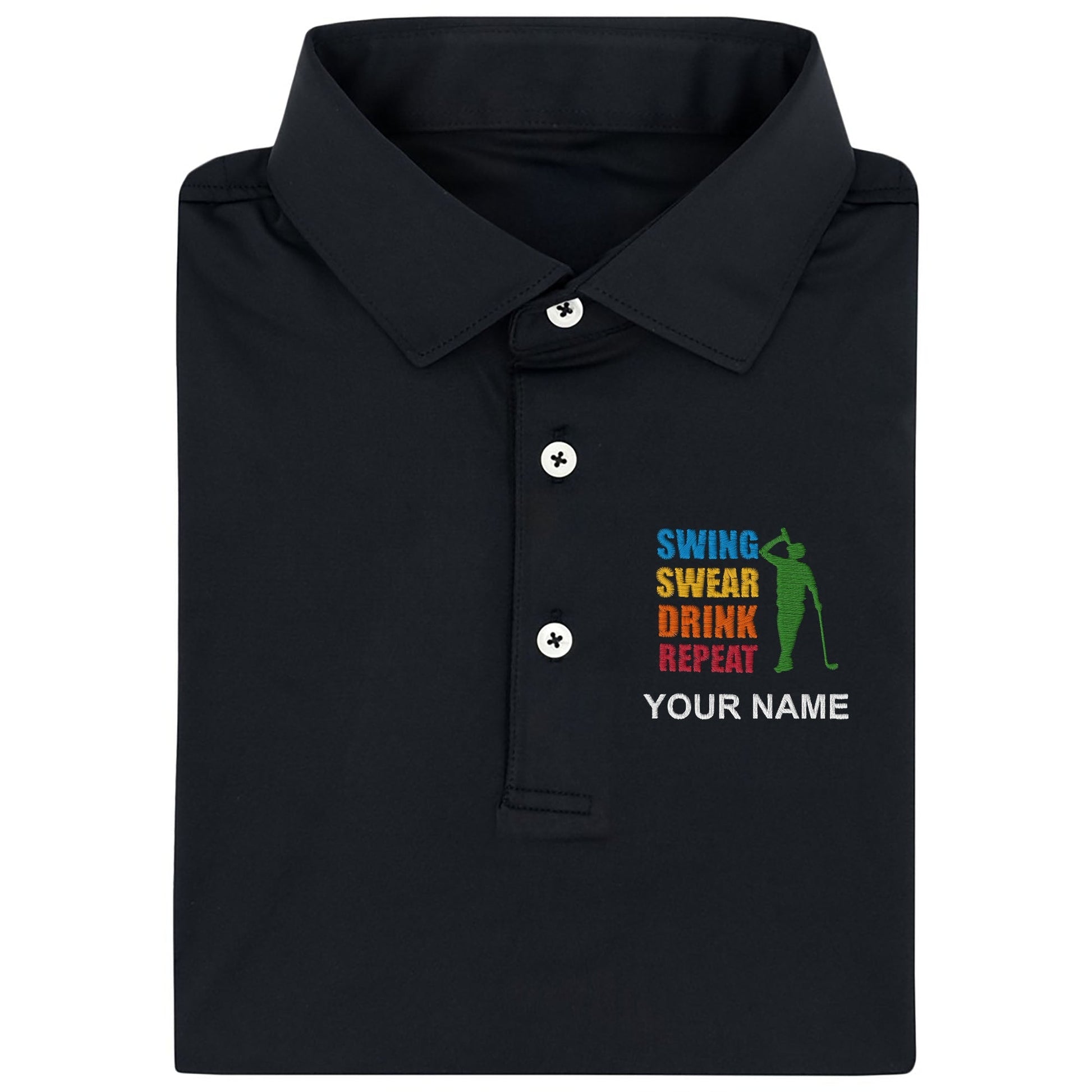 Swing Swear Drink Repeat Custom Embroidery Polo ShirtMens Golf Shirt, Dad Golf Gift