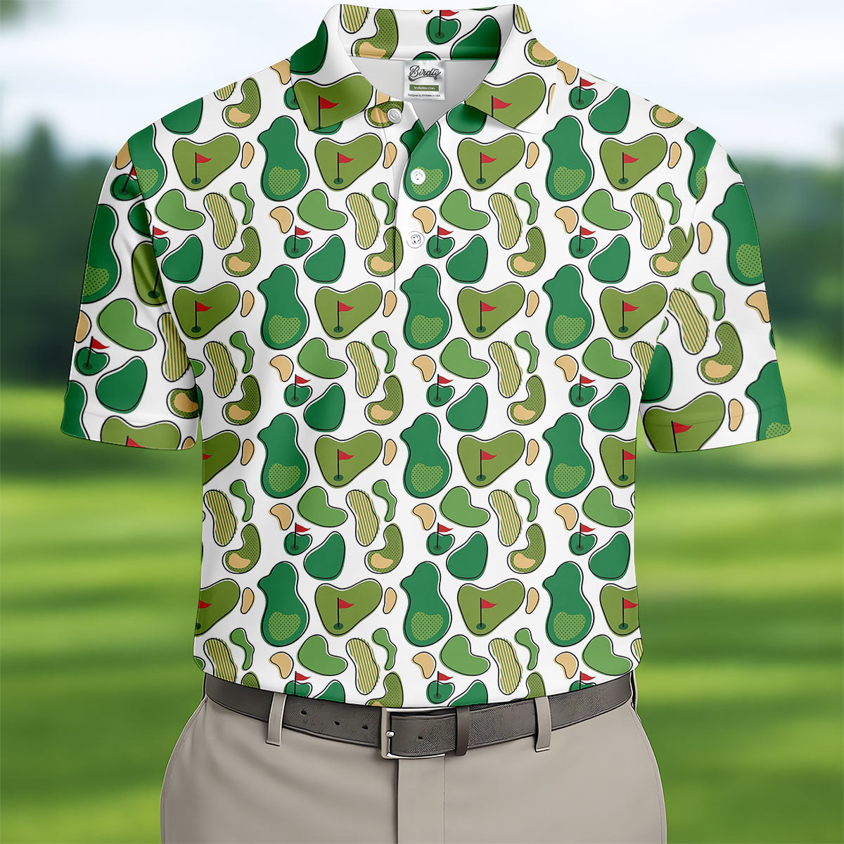 Mini Golf Course Seamless Pattern Men's Golf Polo Shirt Performance Golf Polos, Golf Shirts For Men