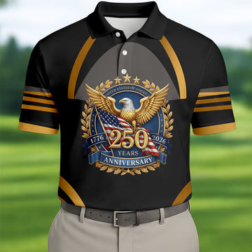250 Years Anniversary Bald Eagle US Flag Patriotic Golf Shirt, 4th Of July Golf Shirts For Men