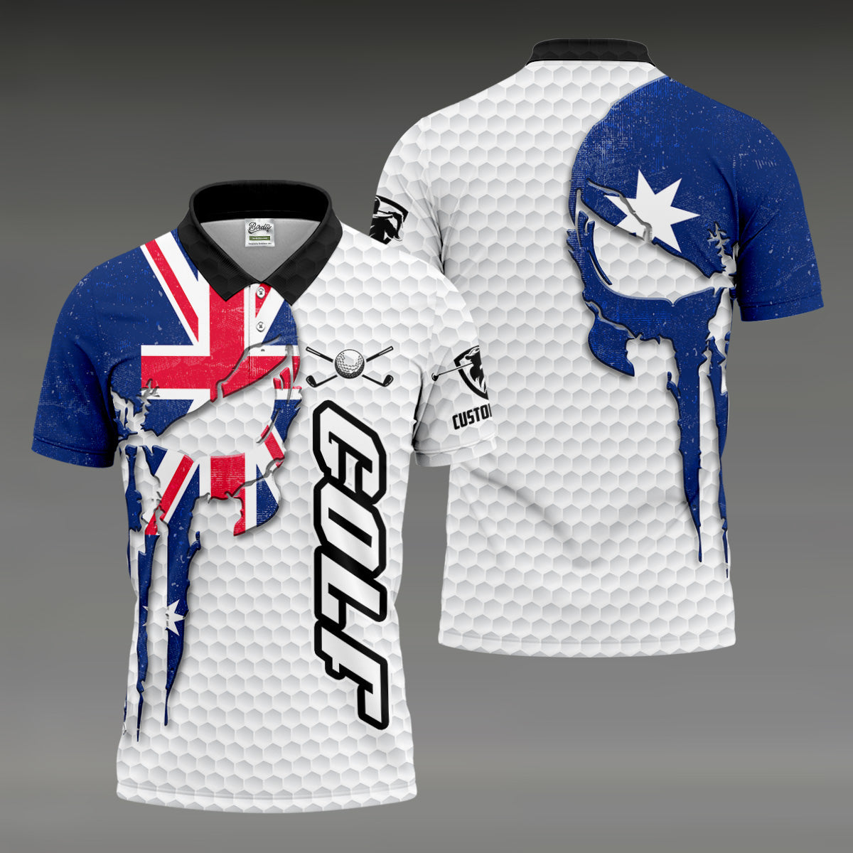 Cool Skull Golf Ball Pattern Australia Flag Print White Golf Shirt, Polo Shirtor Men