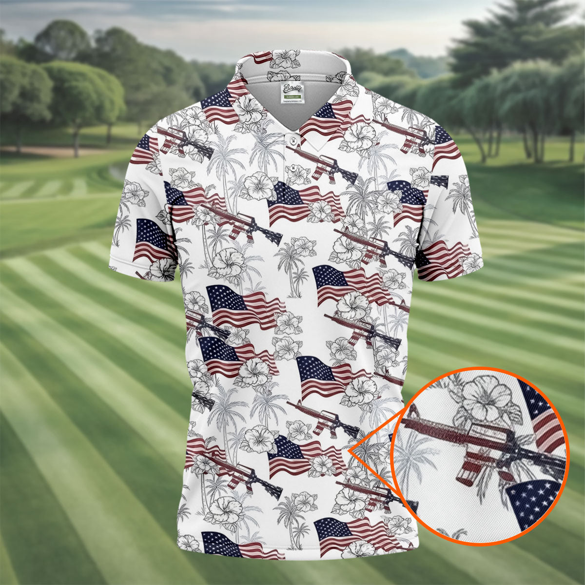 American Flag Pattern 4th Of July Tropical Vibe Patriotic Golf Shirt, 250th Anniversary Golf Shirts For Men