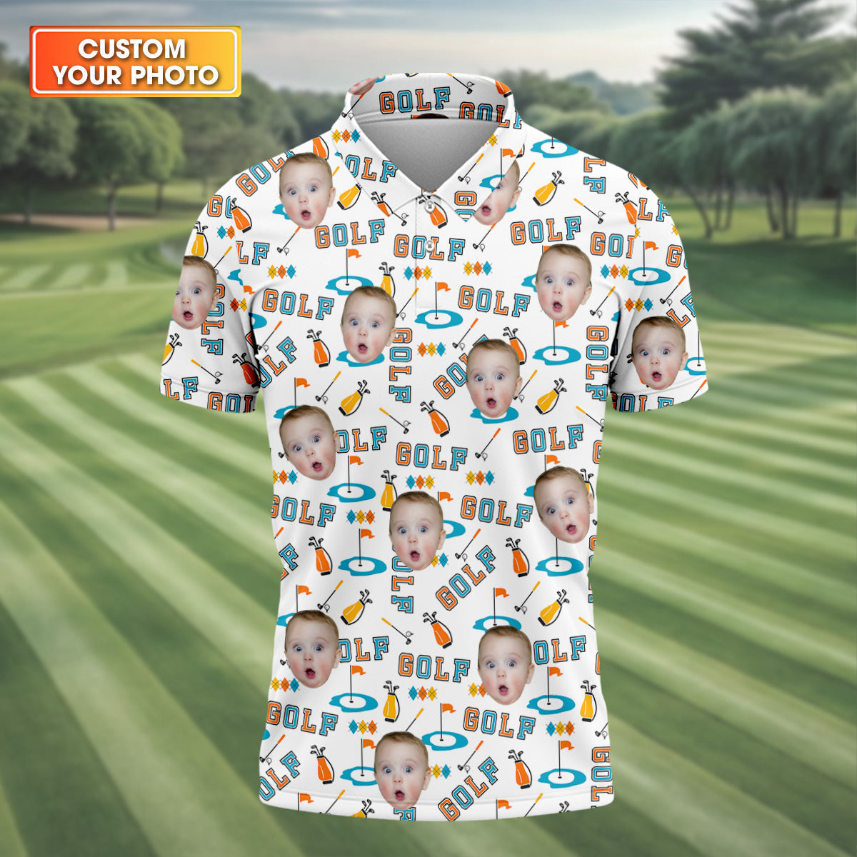 Custom Kids Photo Golf Shirt, Funny Golf Polo Shirtifts For The Golfing Dad, Christmas Golf Gift
