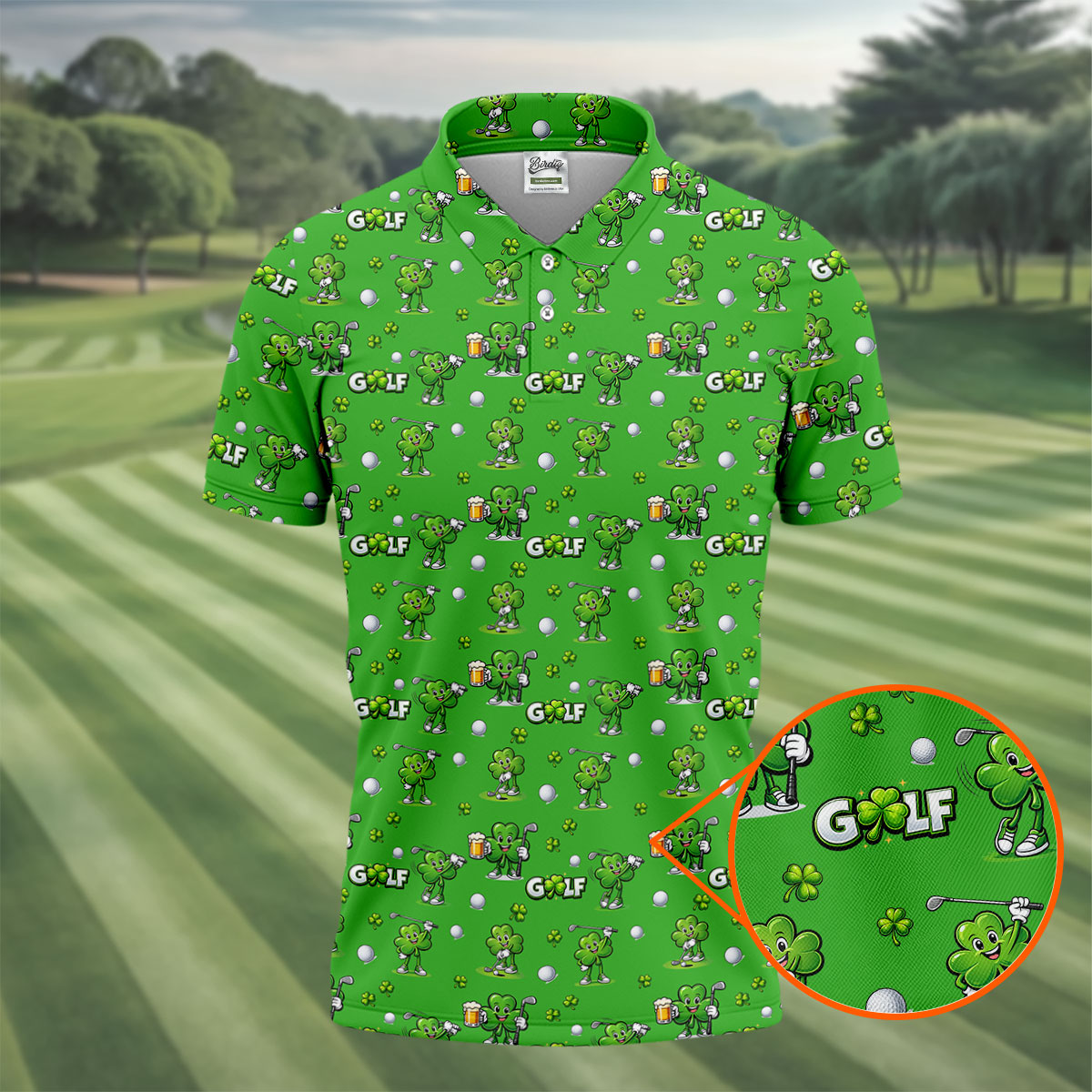 Three Leaf Clover Golf And Beer St Patrick's Day Green Golf Shirt, Fun Golf Shirts For Men, Polo ShirtFor Men