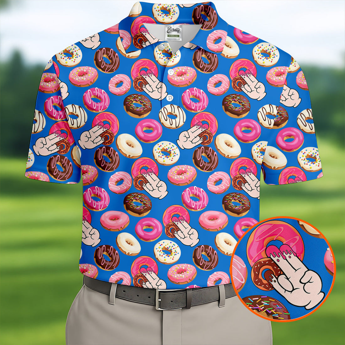 Funny Donut Adult Humor Blue And Pink Fun Golf Shirts For Men, Valentines Golf Gift, Polo ShirtFor Men