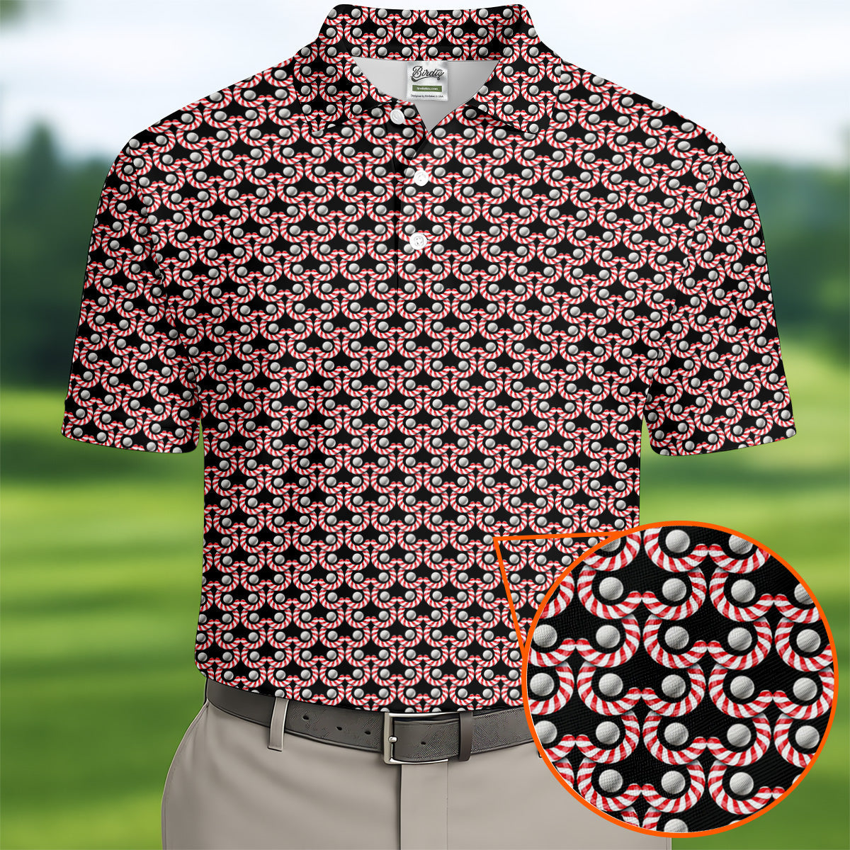 Golf Ball Candy Cane Golf Shirt, Fun Golf Shirts For Men, Golfing Apparel, Golf Shirts For Men
