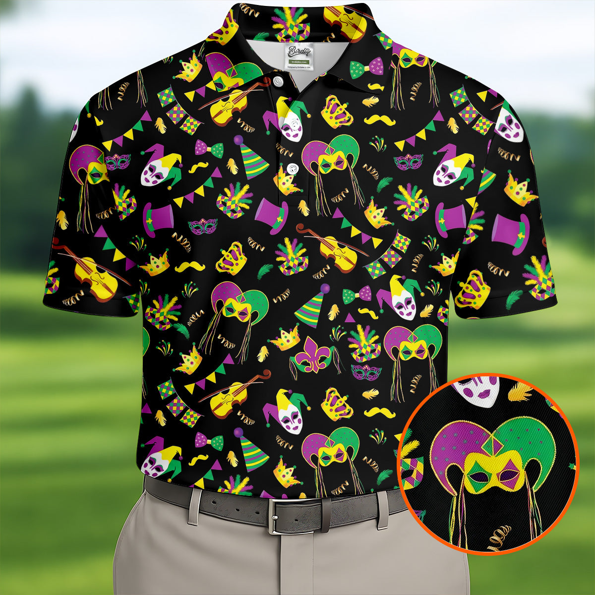 Festive Mask Purple Green Gold Mardi Gras Golf Shirt, Polo ShirtFor Men, Golf Shirts For Men