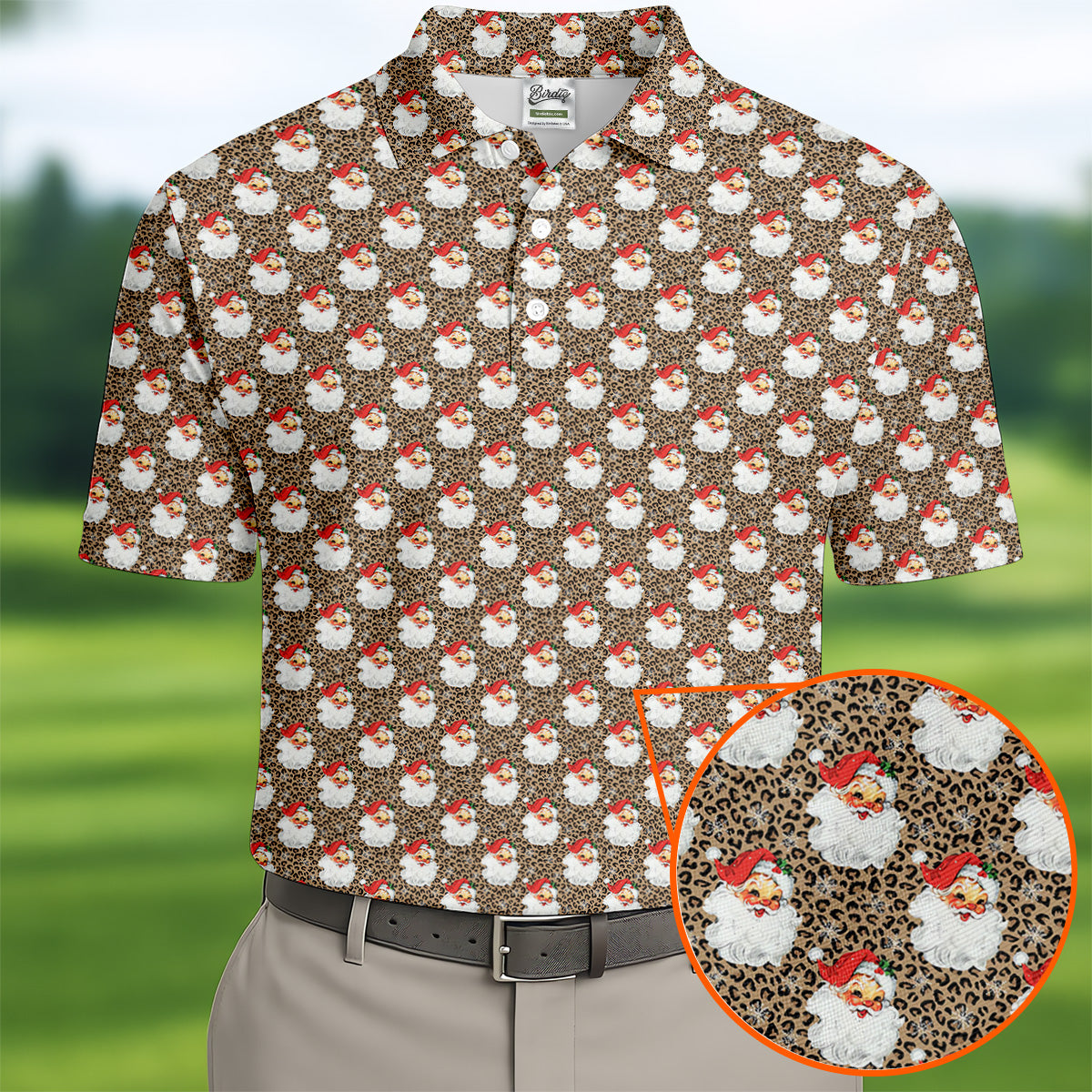 Leopard Santa Xmas Golf Shirt, Golf Tops For Men, Retro Golf Shirt, Christmas Golf Shirt, Golf Gift For Men