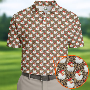 Leopard Santa Xmas Golf Shirt, Golf Tops For Men, Retro Golf Shirt, Christmas Golf Shirt, Golf Gift For Men
