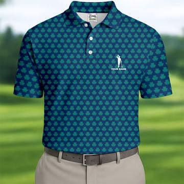 Three Leaf Clover Seamless Pattern St Patrick's Day Golf Shirt, Polo ShirtFor Men, Golf Shirts For Men