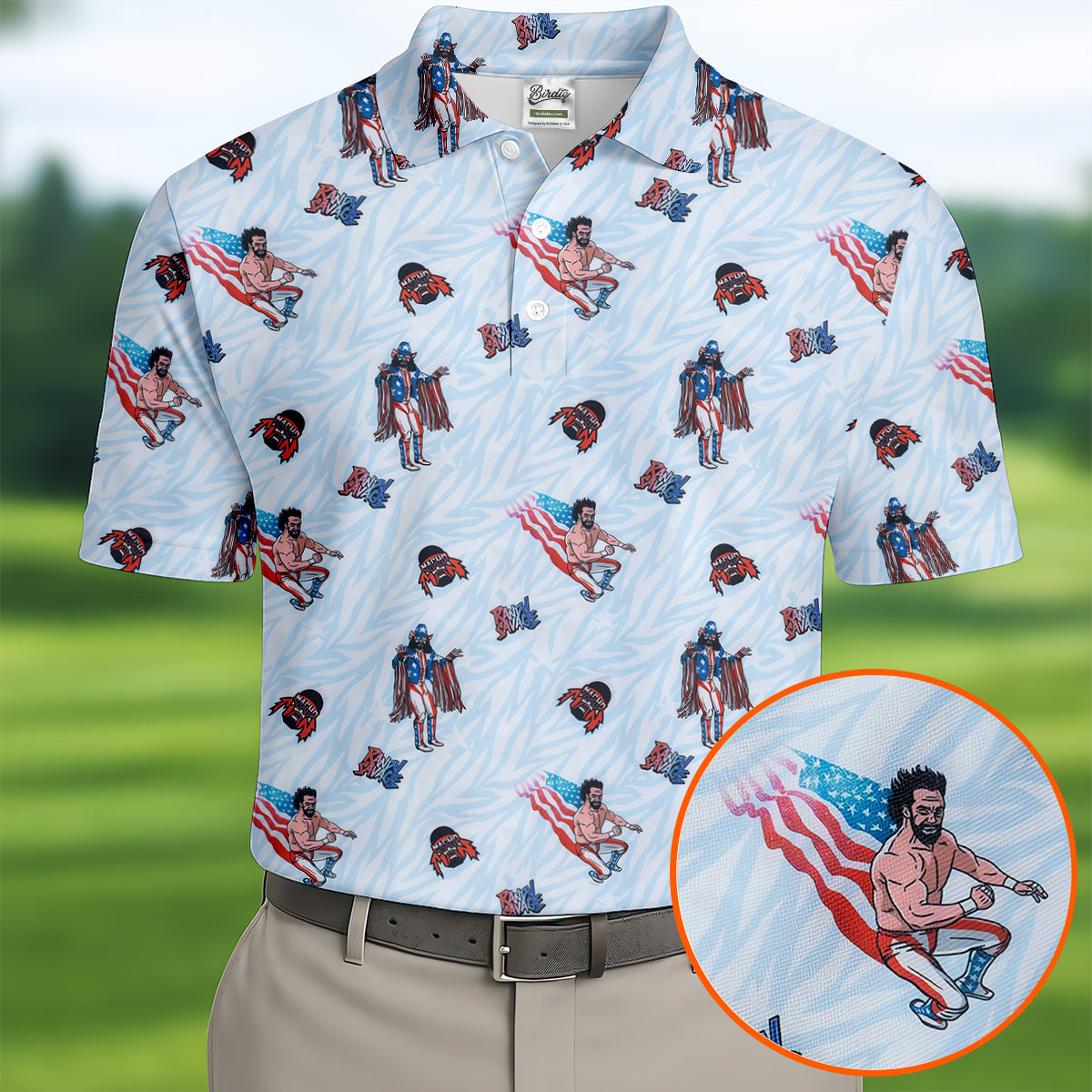 Randy Savage Patriotic Golf Shirt, Macho Man Golf Polo, Mens Golf Apparel