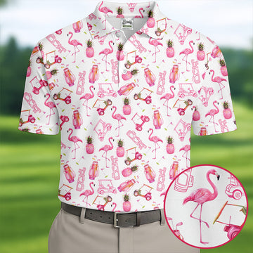 Funny Flamingo Pink Pineapple Tropical Vibe Golf Tops For Men, Men's Funny Golf Shirts, Polo Shirtor Men