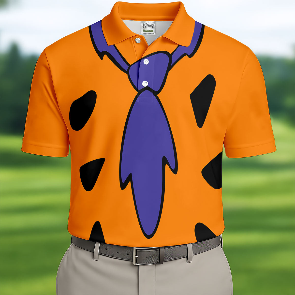 Fred Flintstone Costume Orange Design Hawaiian Golf Shirt, Golf Shirts For Men, Polo Shirts For Men