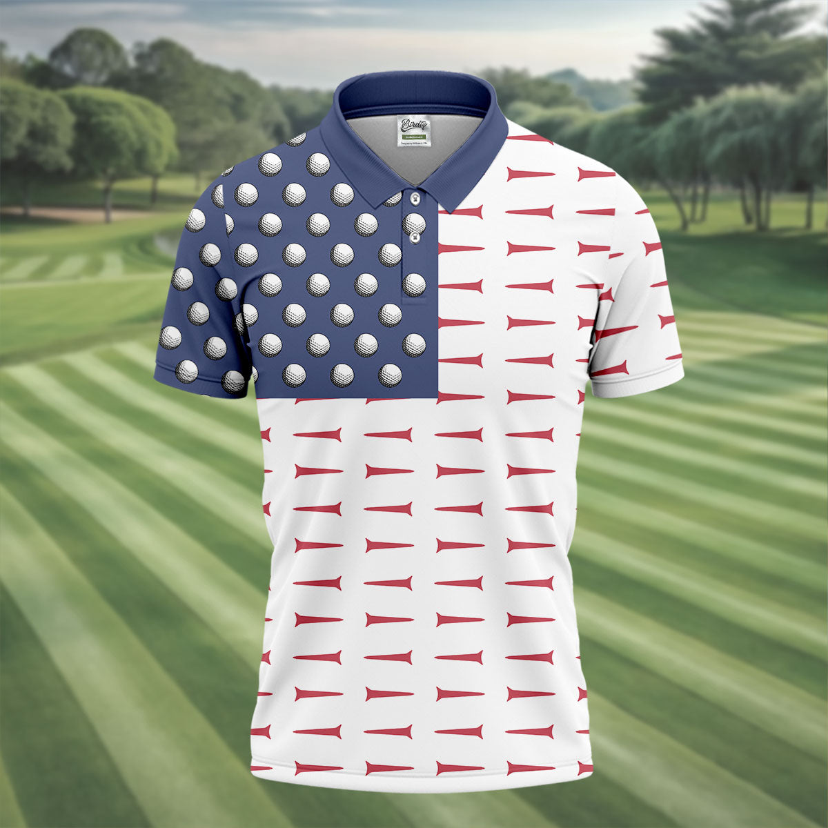 American Flag Men's Golf Polo ShirtMen's 4th Of July Shirts, USA 250 Anniversary Golf Shirt, Gifts For Golfing Dad