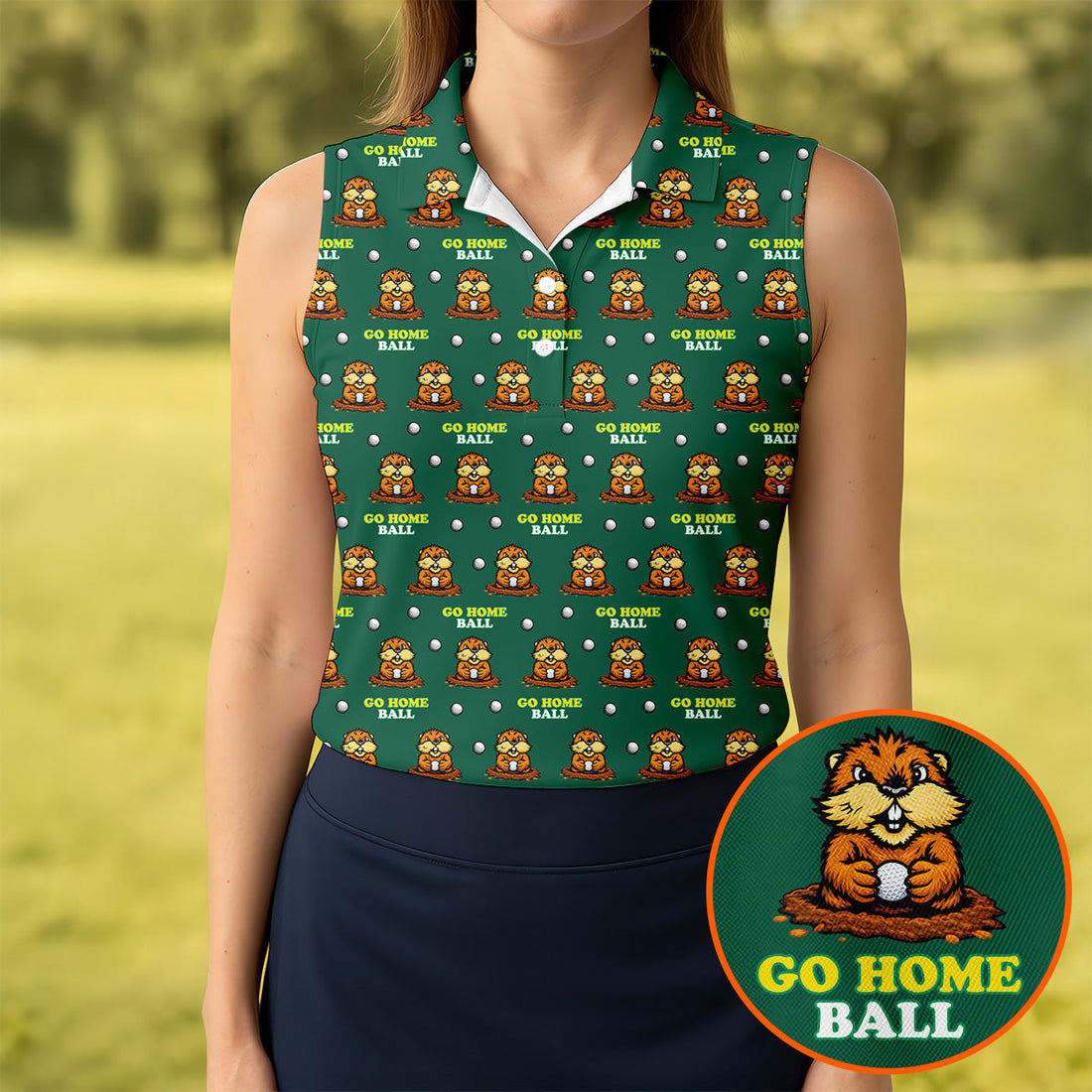 Go Home Ball Funny Groundhog Women's Golf Tops, Ladies Golf Shirts, Golf Shirt For Women