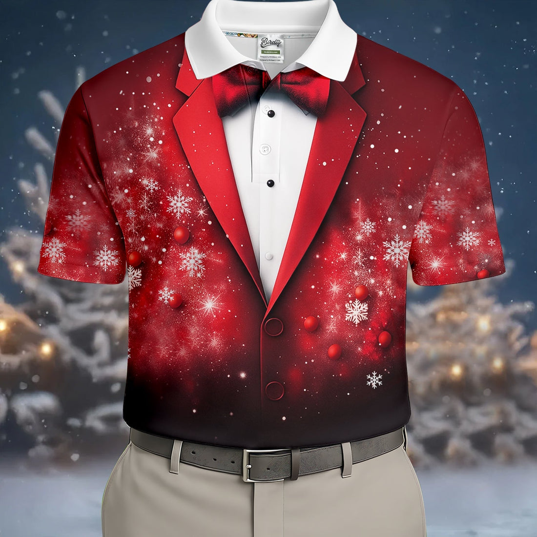 Black And Red Christmas Glitter Print Men's Golf Polo Shirtristmas Golf Shirt, Golf Gift For Men