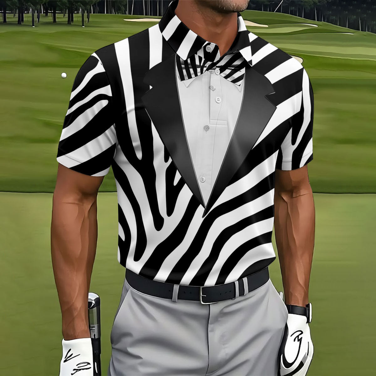 Zebra Pattern Funny Costume Hawaiian Golf Shirt, Polo ShirtFor Men, Golf Shirts For Men