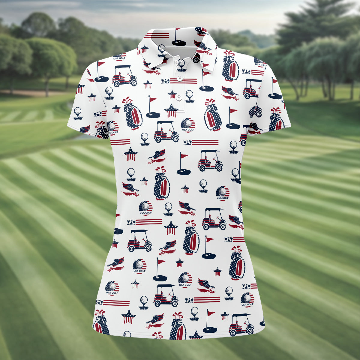 Patriotic USA Funny Womens Golf Polo ShirtPatriotic Golf Shirt, USA Golf Shirt, Custom Ladies Golf Shirt