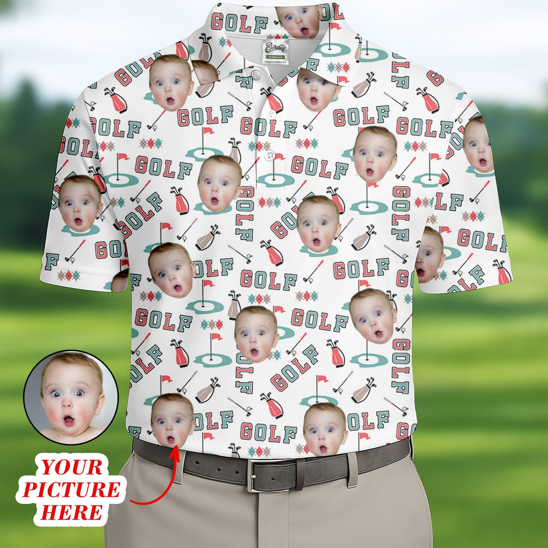 Custom Kid Face Photo, Funny Polo Golf Shirt, Gifts For The Golfing Dad, Christmas Golf Gift