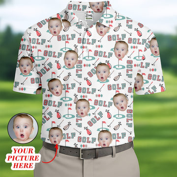 Custom Kid Face Photo, Funny Polo Golf Shirt, Gifts For The Golfing Dad, Christmas Golf Gift