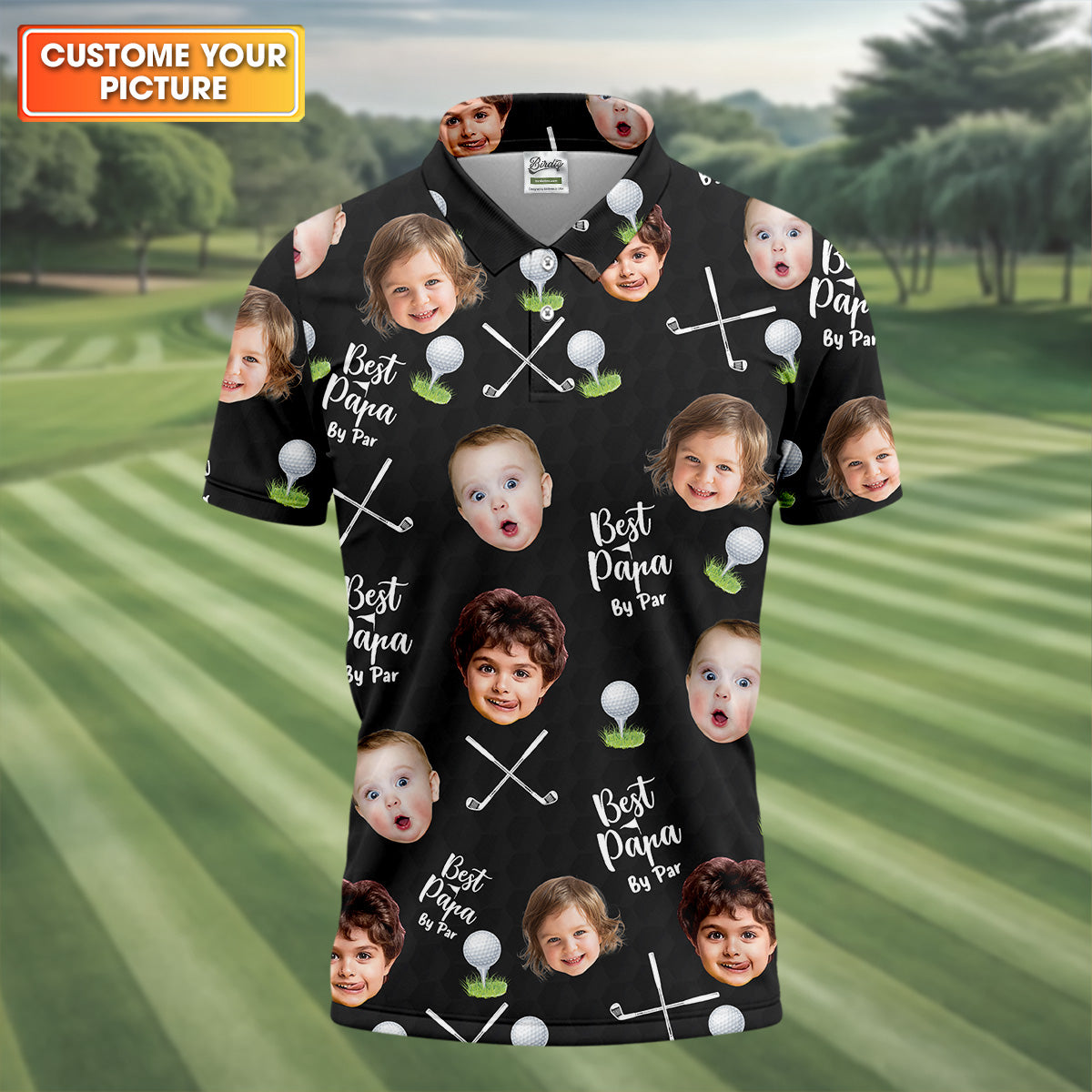 Best Papa By Par Black Custom Photo Golf Shirt, Funny Golf Shirt, Christmas Golf Gift