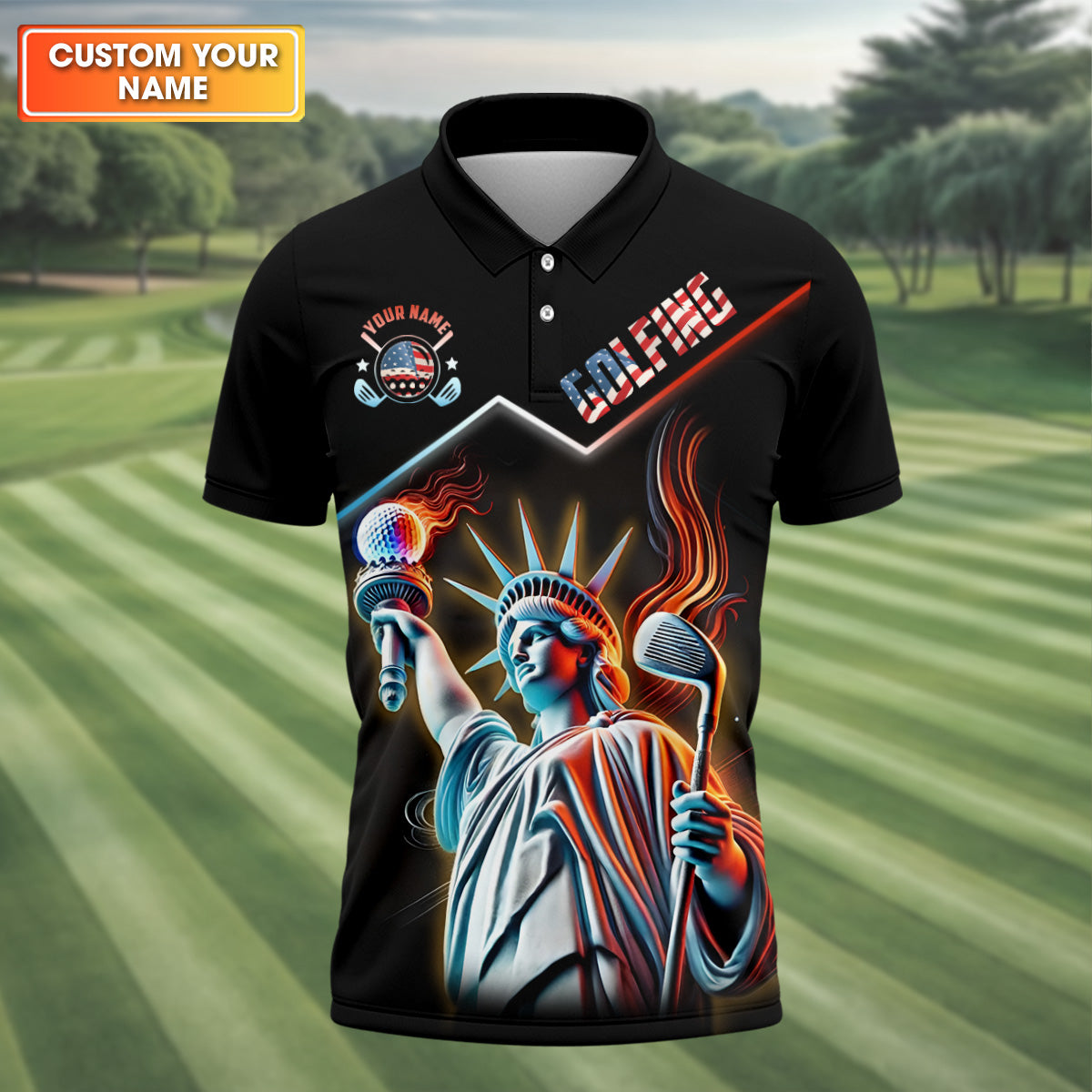Statue of Liberty Custom Funny Golf Polo ShirtDad Golf Gift