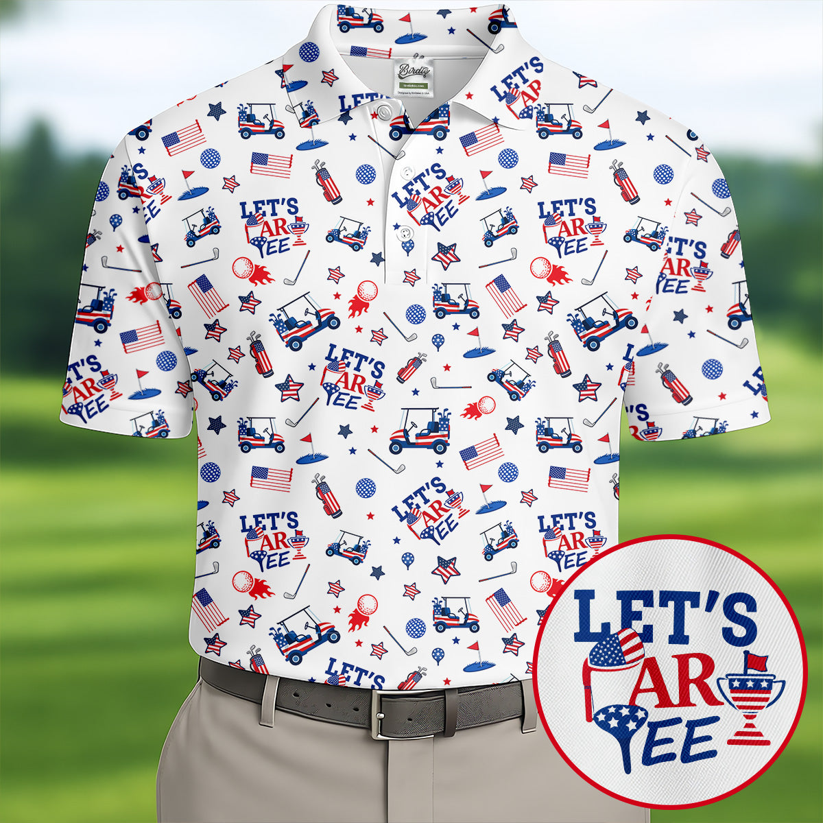 Let's Par Tee US Flag Pattern Patriotic 4th Of July Funny Golf Shirt, 250th Anniversary Golf Shirts For Men