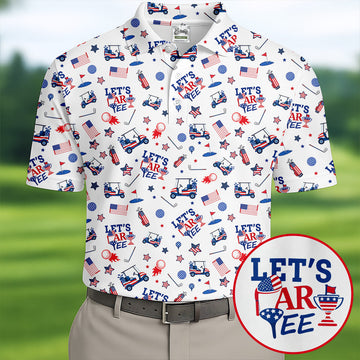 Let's Par Tee US Flag Pattern Patriotic 4th Of July Funny Golf Shirt, 250th Anniversary Golf Shirts For Men