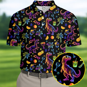 Neon Dinosaur Tropical Theme Hawaiian Golf Shirt, Polo Shirtor Men, Golfing Apparel