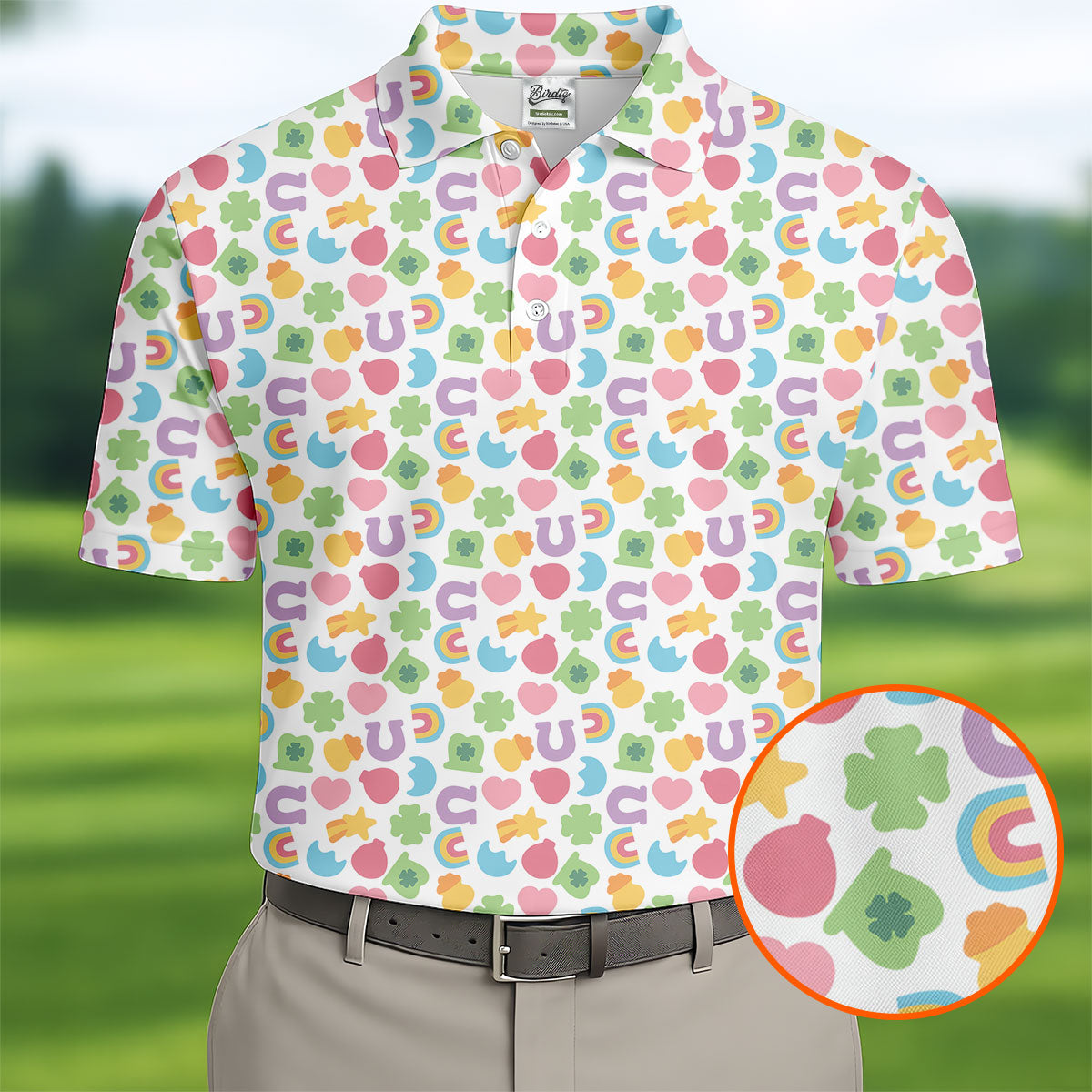 St Patrick's Day Lucky Charms White Golf Shirt, Cute Golf Outfit, Polo Shirt Men, Golf Shirts For Men