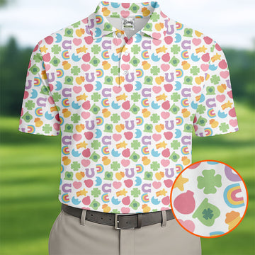 St Patrick's Day Lucky Charms White Golf Shirt, Cute Golf Outfit, Polo Shirt Men, Golf Shirts For Men