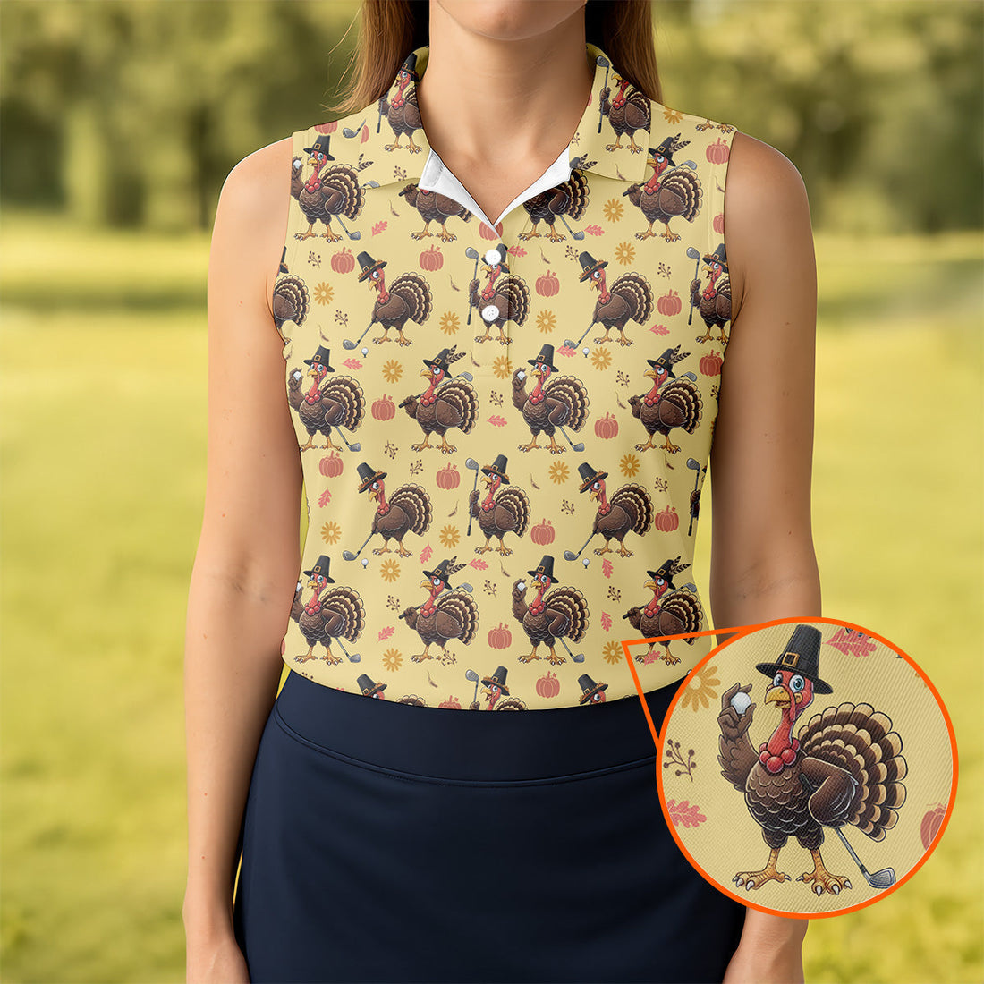 Turkey Thanksgiving Fun Women's Golf Shirts, Ladies Sleeveless Polo, Women's Polo Shirt