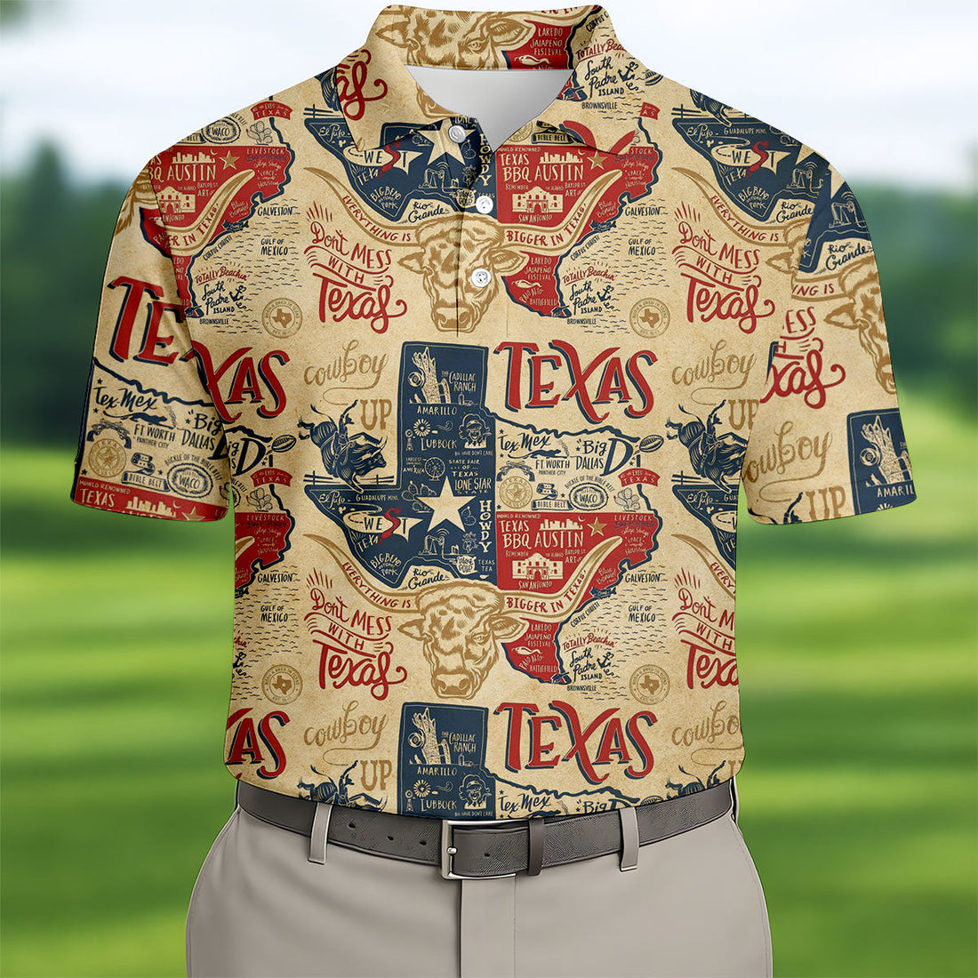 Don't Mess With Texas Western Theme Old West Golf Tops For Men, Polo Shirt Men, Golf Shirts For Men