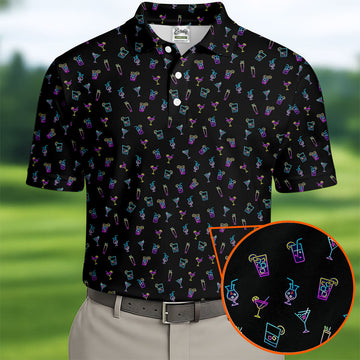 Neon Cocktail Retro Golf Shirt, Golf Tops For Men, Polo ShirtFor Men, Golf Shirts For Men