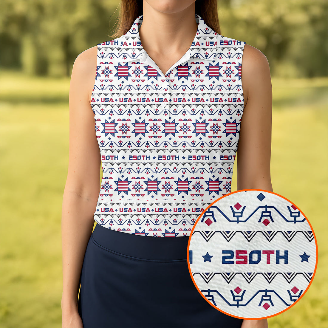 Red White Blue Ohio Star Quilt Pattern 4th Of July Women Golf Top, 250th Anniversary Patriotic Golf Shirt