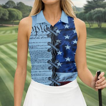 We The People Preamble Patriotic 4th Of July Blue Golf Shirt, 250th Anniversary Women's Golf Tops