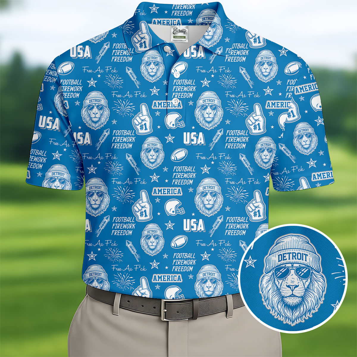 Cool Lion Football Freedom Blue Polo ShirtAmerican Football League Gift Ideas For Football Fans