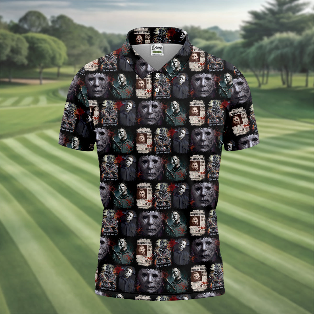 Michael Halloween Fun Men's Golf Polos, Classic Horror Characters Men Polo, Horror Movie Shirt