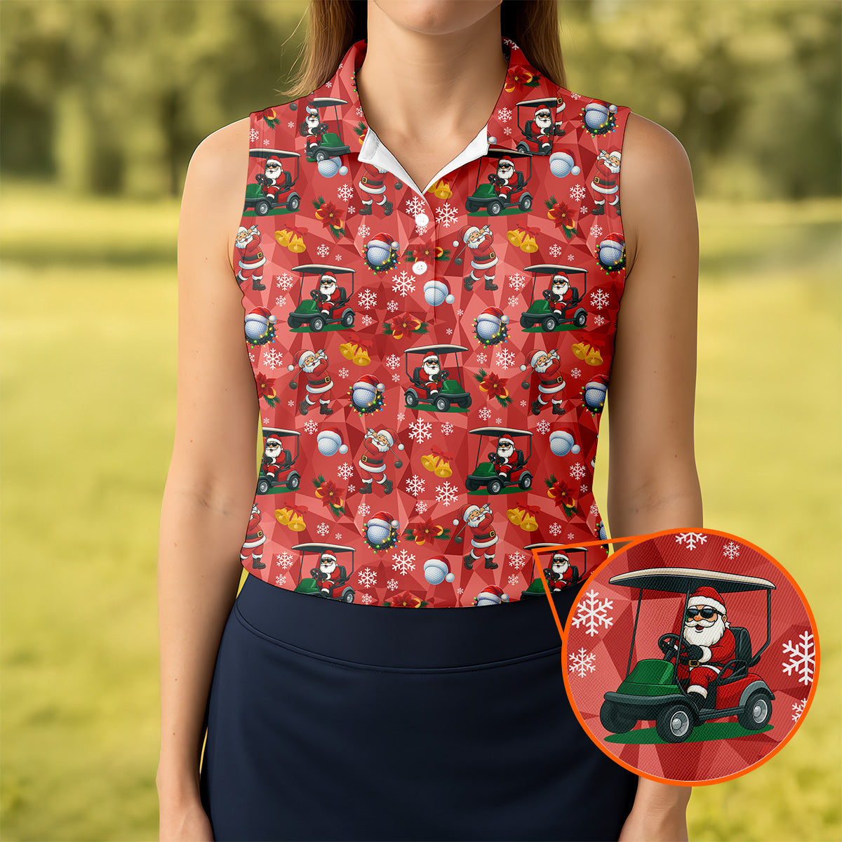 Santa Christmas Red Golf Shirt, Ladies Golf Tops, Cute Golf Outfit, Christmas Golf Shirt, Ladies Golf Polos