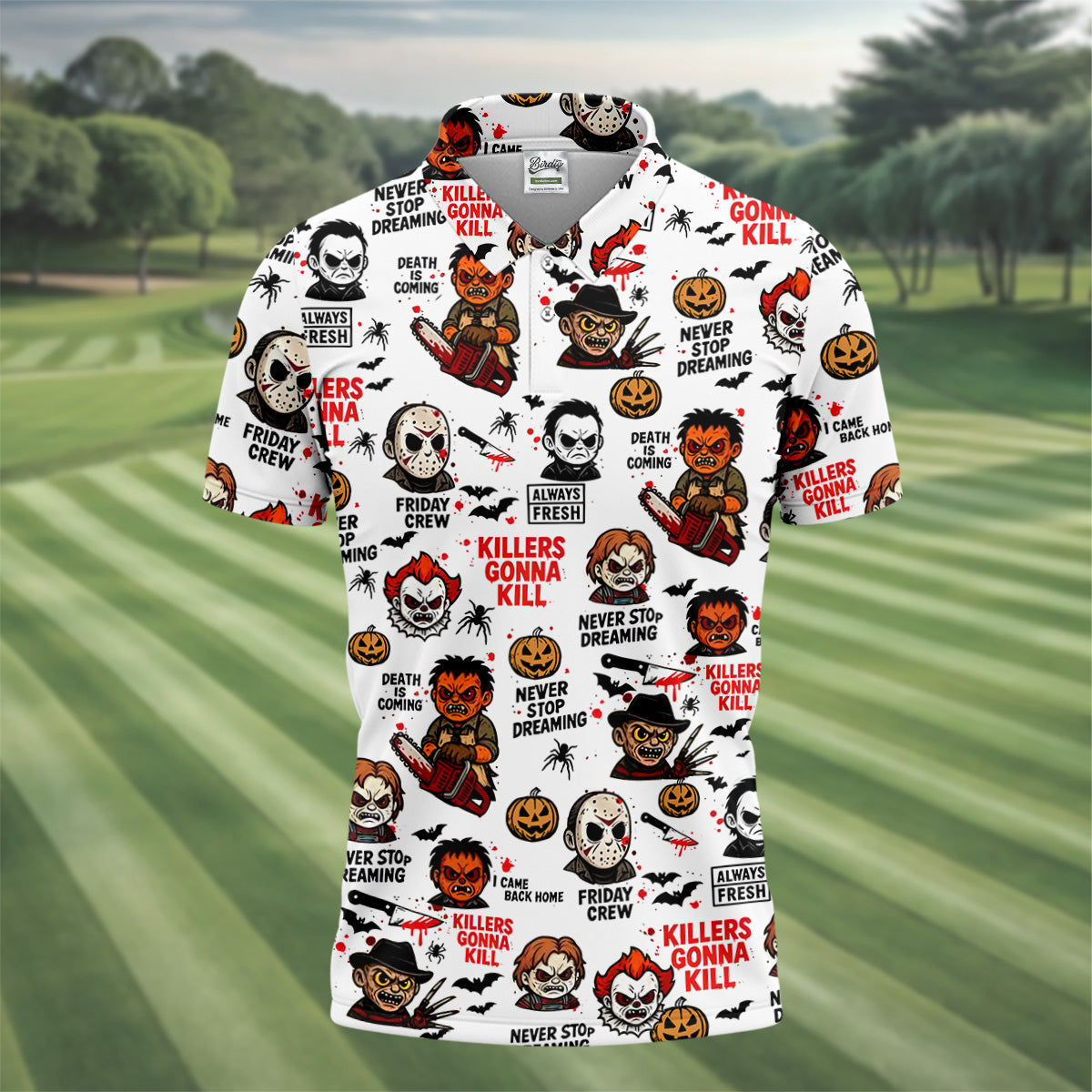 Classic Horror Characters Halloween Golf Shirt, Men's Golf Polo Shirtror Movie Shirt
