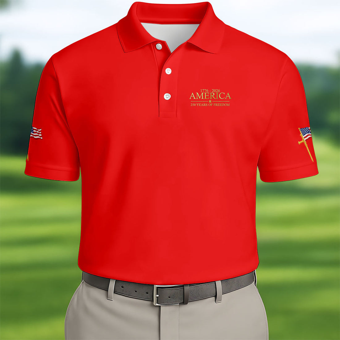 America 250 Years Of Freedom Faith Cross Red Golf Shirt, Patriotic 4th Of July Golf Shirts For Men