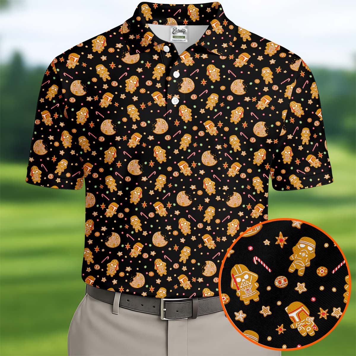 Funny Gingerbread Galaxy Character Golf Tops For Men, Christmas Golf Shirt, Polo ShirtFor Men
